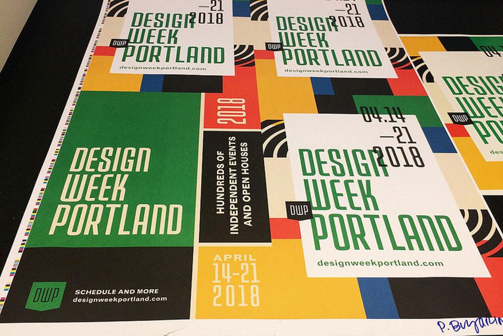 Stack of Design Week Portland posters before they've been trimmed